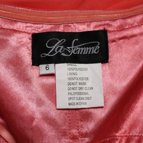 La Femme Hot Coral Strapless High Low Prom Dress Embellished Formal Gown Size 6 - Picture 10 of 13